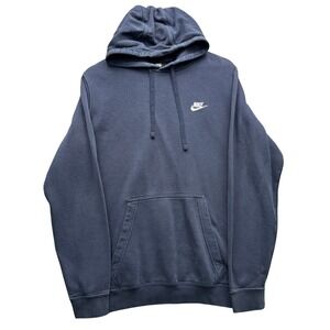 Nike Sportswear Club Fleece Hoodie Men's M Navy Blue Pullover Embroidered Logo